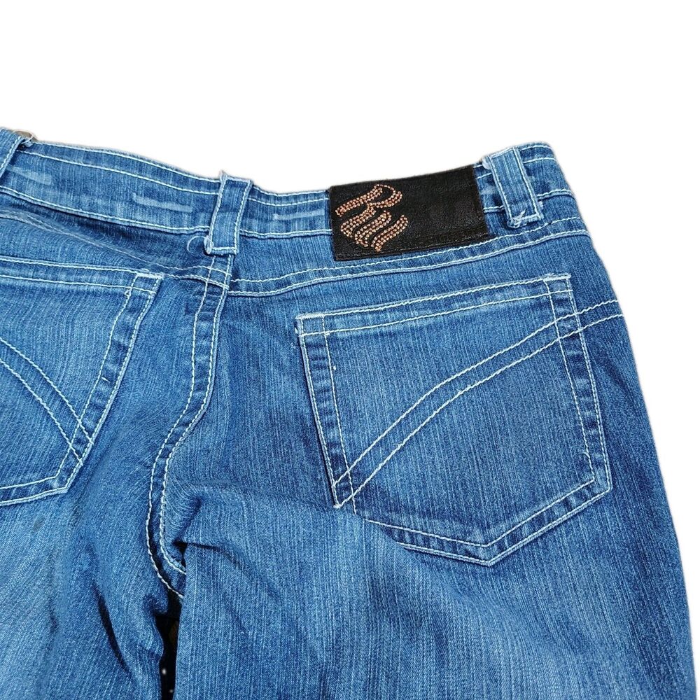 Rocawear Women's Denim Jeans Size 9 Flare Leg Sequins Studded Y2K Streetwear - Picture 11 of 12